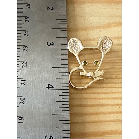 Sarah Cov Mouse Brooch Pin With Green Rhinestone Eyes & Silver Tone Finish - Picture 3 of 4